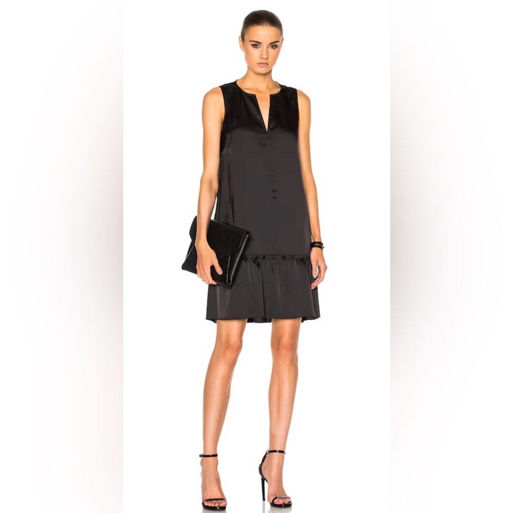 ATM Anthony Thomas Melillo Black Drop Waist Sleeveless Ruffled Midi
